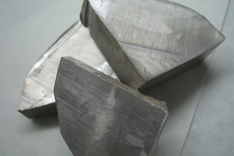 Photo of a broken block of sodium metal