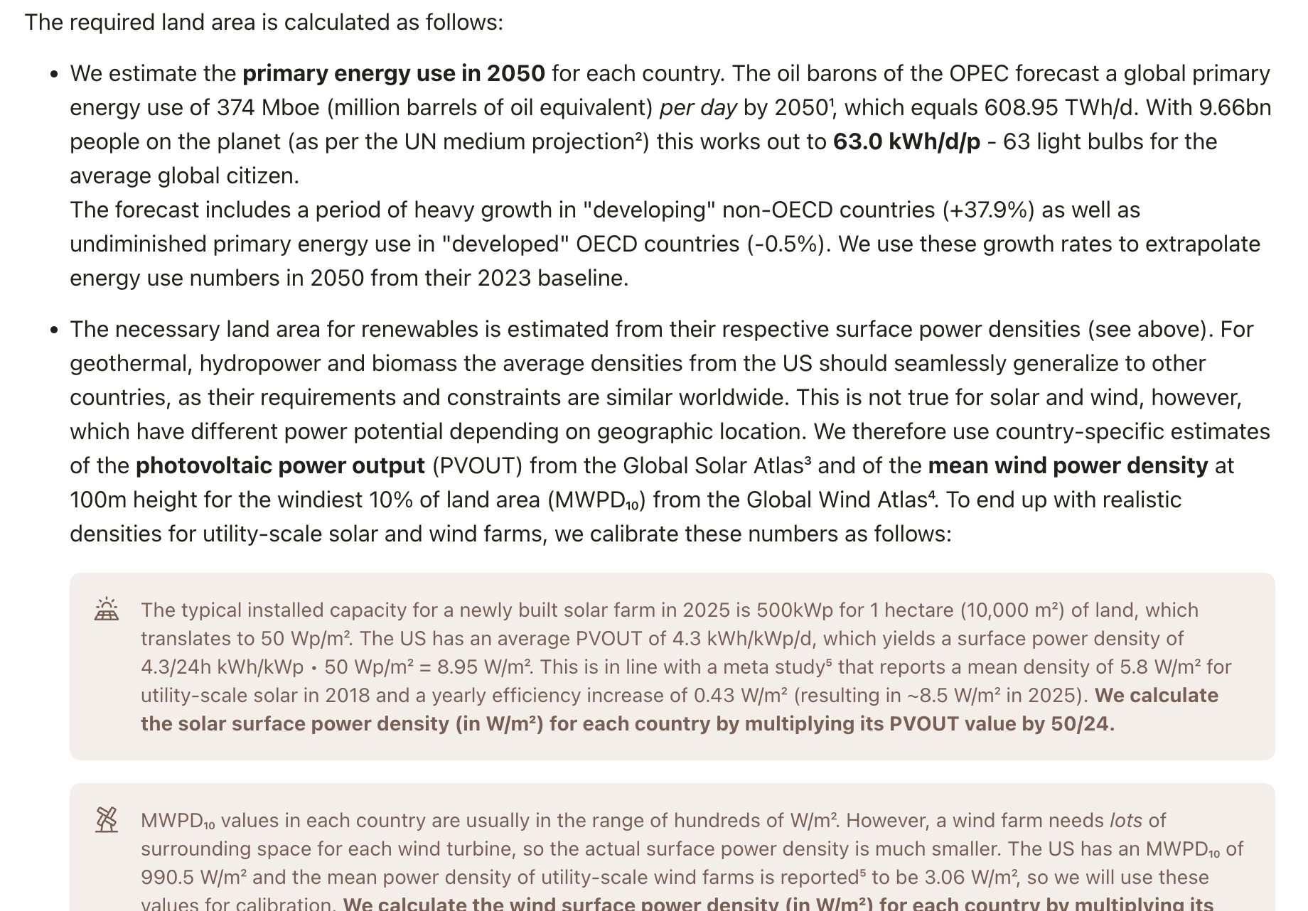 Screenshot of the explanation of the 2050 energy mix forecast on the sustainable-energy.info website